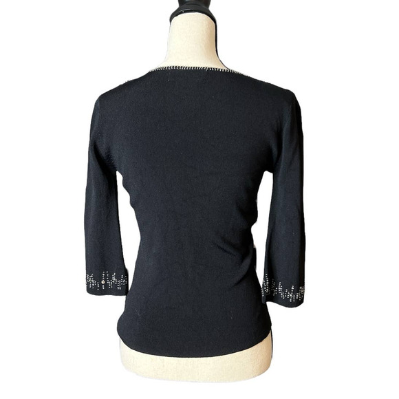 Joseph A Black Sweater with Sequins and Beads and Three Quarter Sleeves Size SP - Picture 3 of 5